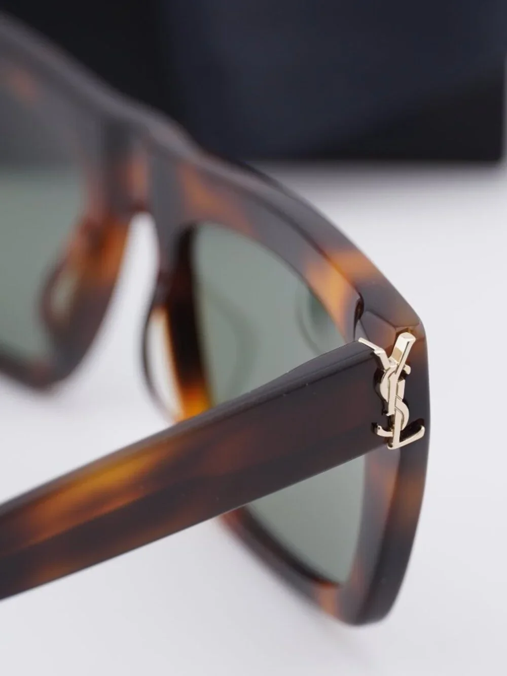 Saint Laurent SLM131 003 Rectangle Unisex Sunglasses - Havana / Green